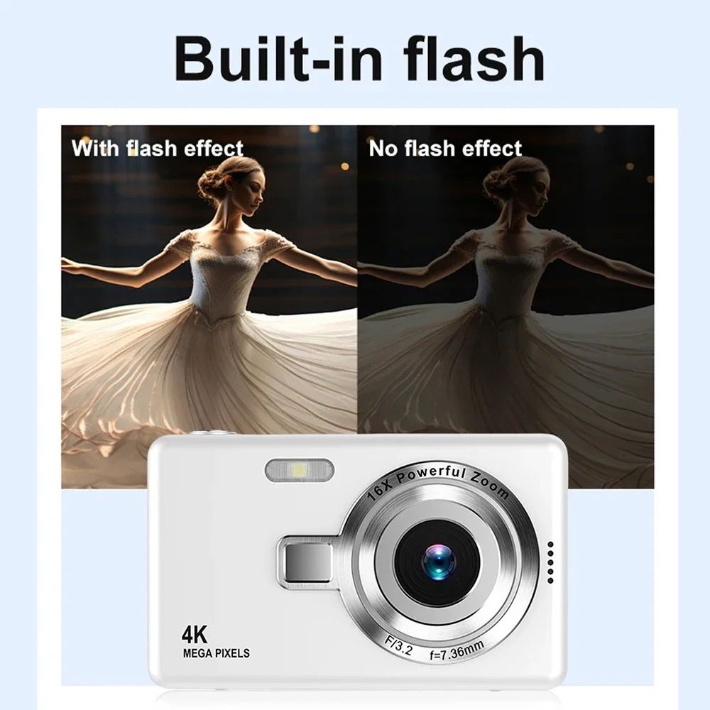 4K HD Digital Camera Child Camcorder Outdoor Anti-Shake Instant Photo Camera 16x Zoom Compact Cameras For Beginner Photography