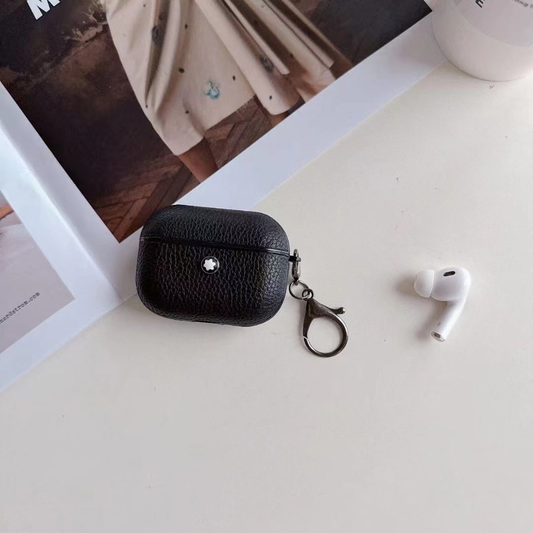 Texture Black with  logo Hard Shell for AirpodsPro Airpodspro2 Airpods3 2 Men's Headphone Case with Keychain