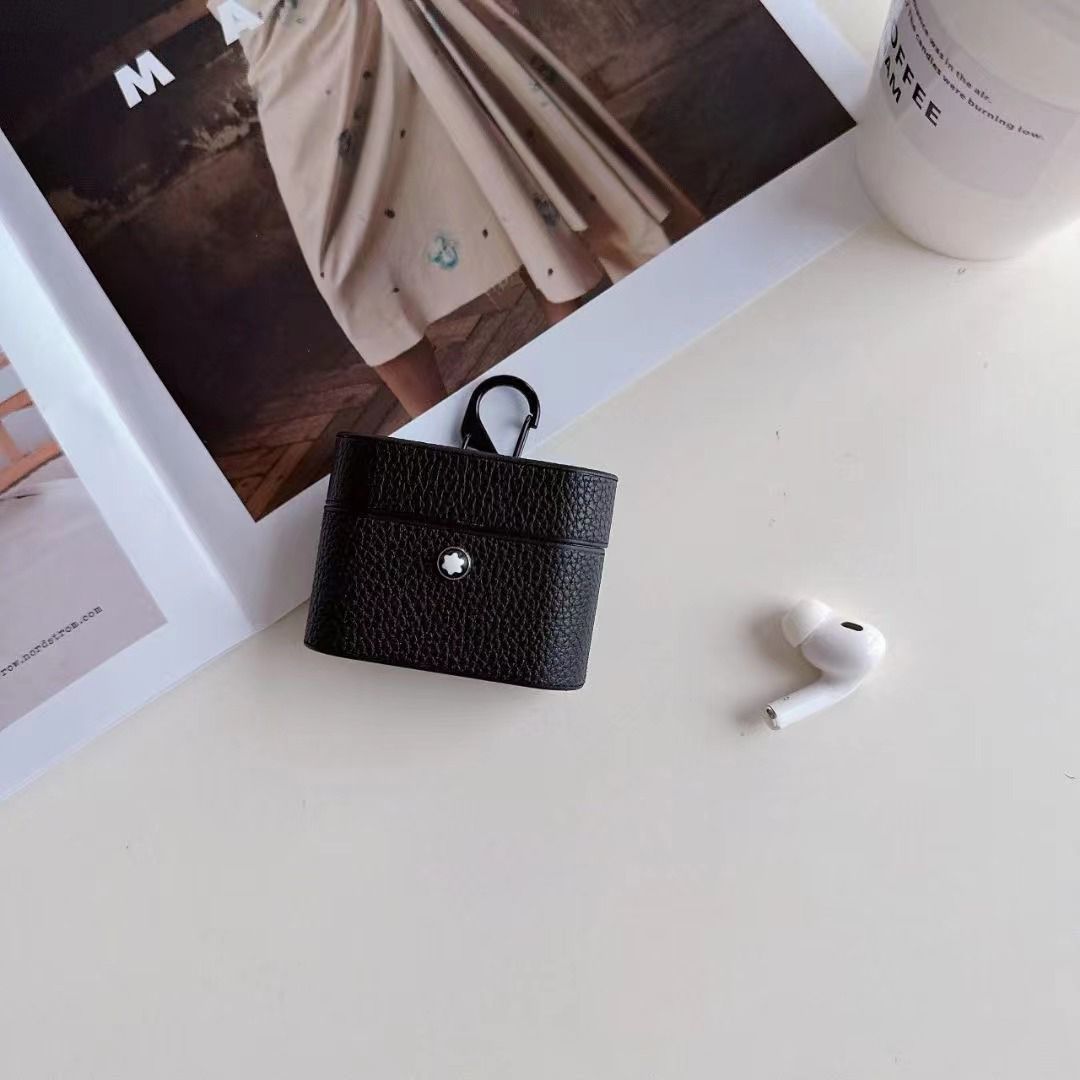 Texture Black with  logo Hard Shell for AirpodsPro Airpodspro2 Airpods3 2 Men's Headphone Case with Keychain