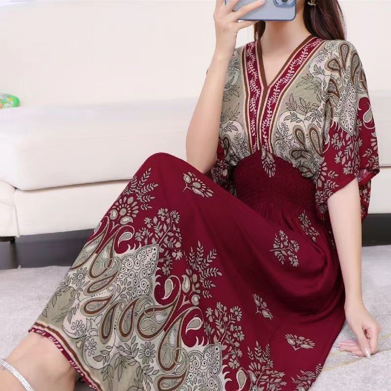 Boho Floral V-neck Long Maxi Dress for Women 2025 Summer New Print Ethnic Korean Style Cotton Beach Holiday Vestidos Robe