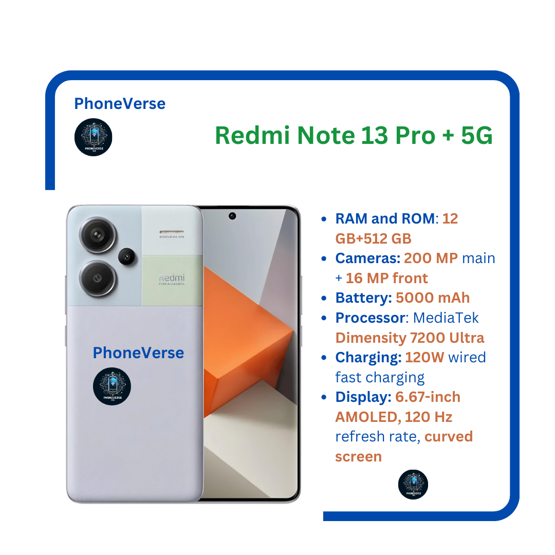 Black Friday Offer Xiaomi Redmi Note 13 Pro+ 5G Network 6.67" Display Phones 12GB RAM +512GB Storage 200MP Main Camera 5000mAh Battery 120W Charging Android13 Smart Phones