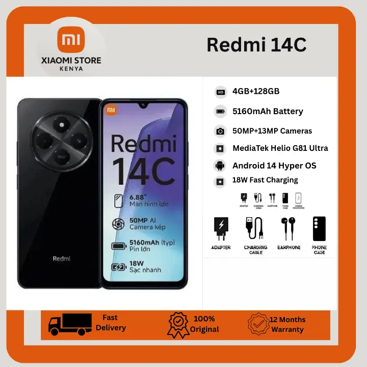 [New Arrival] Xiaomi Redmi 14C 4GB RAM + 128GB Storage 4G Network Dual SIM 6.88 inch 120Hz LCD Screen 50MP Camera 18W Tpye-C Charging 5160mAh Battery Fingerprint&Face Smart Phones