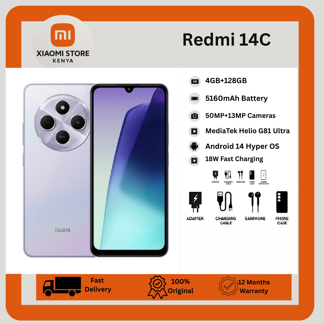 [New Arrival] Xiaomi Redmi 14C 4GB RAM + 128GB Storage 4G Network Dual SIM 6.88 inch 120Hz LCD Screen 50MP Camera 18W Tpye-C Charging 5160mAh Battery Fingerprint&Face Smart Phones