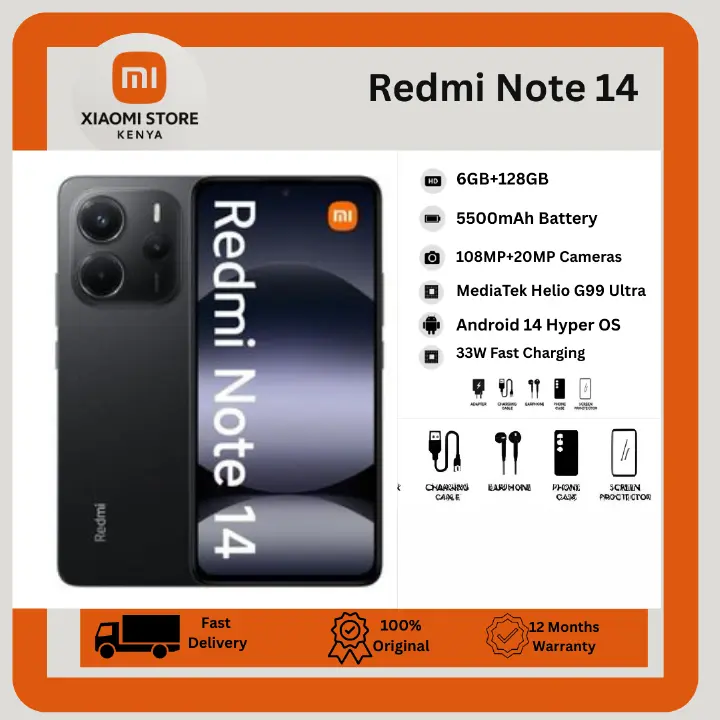 [New Arrival] XIAOMI Redmi Note 14 6GB+128GB 6.67" AMOLED 120Hz Display 108MP Camera 5500mAh Battery IP54 Dust and Splash resistant Fingerprint Unlock 33W Fast Charge Smart Phones