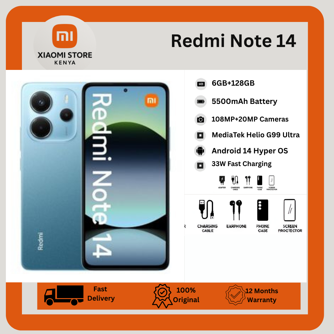 [New Arrival] XIAOMI Redmi Note 14 6GB+128GB 6.67" AMOLED 120Hz Display 108MP Camera 5500mAh Battery IP54 Dust and Splash resistant Fingerprint Unlock 33W Fast Charge Smart Phones