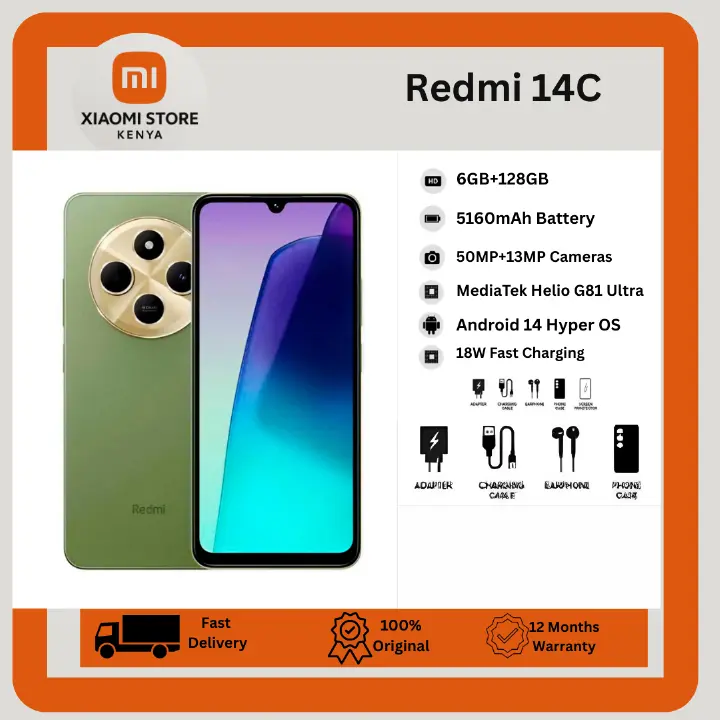 [New Arrival] Xiaomi Redmi 14C 6GB+128GB Storage 4G Network Dual SIM 6.88 inch 120Hz LCD Screen 50MP Camera 18W Tpye-C Charging 5160mAh Battery Fingerprint&Face Smart Phones