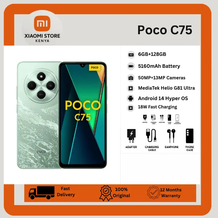 [New Arrival] XIAOMI Poco C75 6GB+128GB 6.88" 120Hz Display 50MP Camera 5160mAh Battery Fast charge fingerprint Unlock Smart Phones
