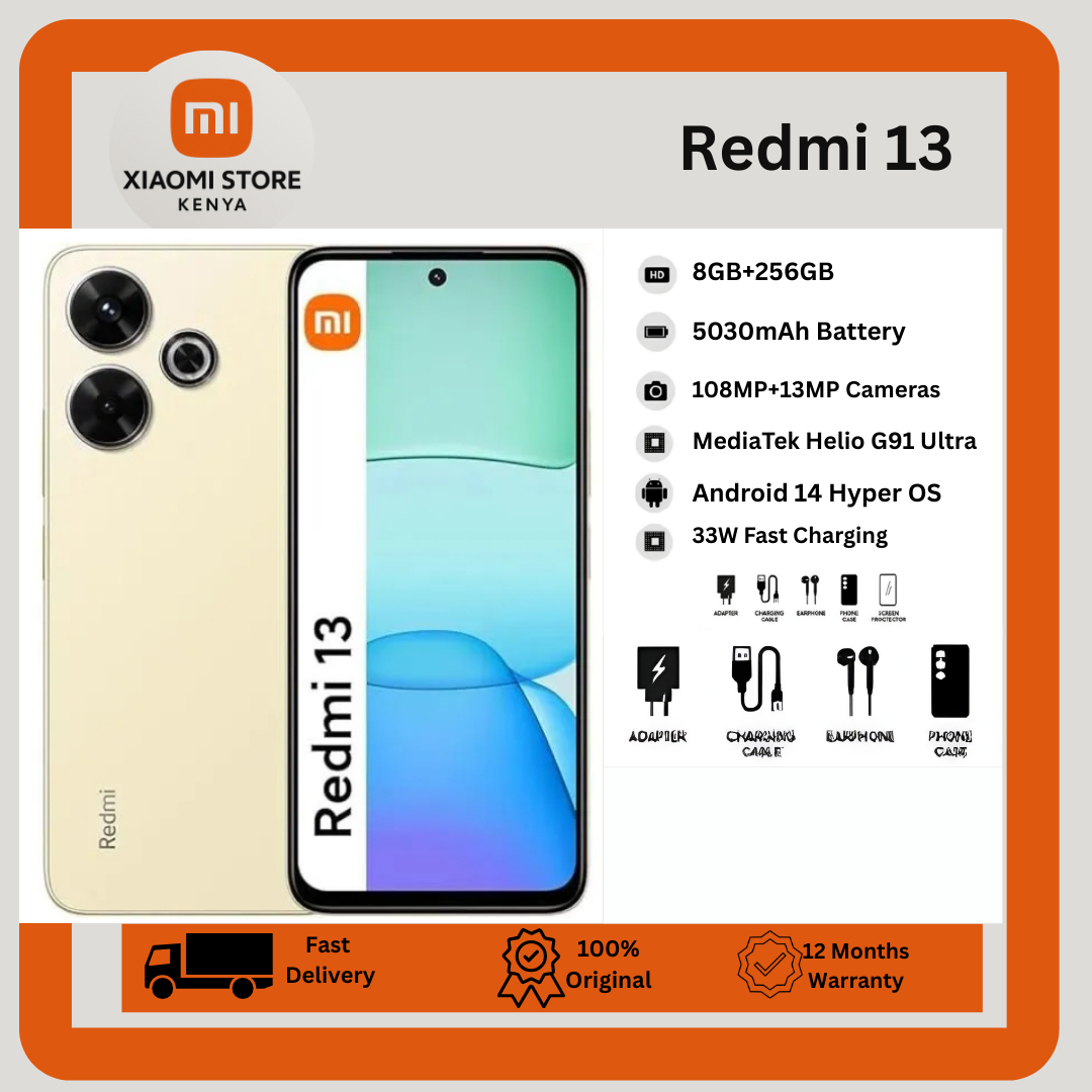 [New Arrival] XIAOMI Redmi 13 8GB+256GB 6.79" 90Hz Display 108MP Camera MTK Helio G91 Ultra 5030mAh Battery 33W Charge IP53 Dust/Water Resistant Android Smart Phones FingerPrint Unlock