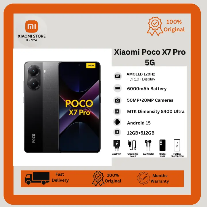Xiaomi Poco X7 Pro 5G 512GB+12GB 6.67" 120Hz HDR10+ AMOLED Display 50MP+20MP Camera Huge 6000mAh Battery 90W Fast Charging IP68/69 Dust/Water Resistant MTK Dimensity 8400 Ultra Android Smartphone