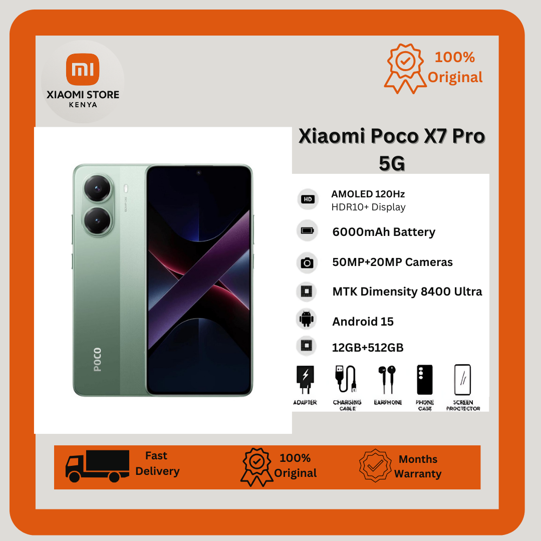 Xiaomi Poco X7 Pro 5G 512GB+12GB 6.67" 120Hz HDR10+ AMOLED Display 50MP+20MP Camera Huge 6000mAh Battery 90W Fast Charging IP68/69 Dust/Water Resistant MTK Dimensity 8400 Ultra Android Smartphone