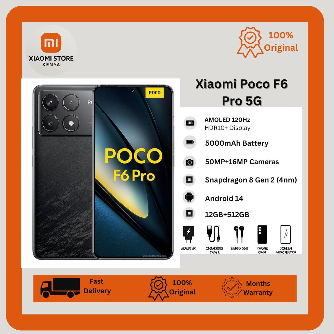Xiaomi Poco F6 Pro 5G 12GB+512GB 6.67" 120Hz HDR10+ AMOLED Display Corning Gorilla Glass 5 50MP Camera 5000mAh Battery 120W Hyper Charge Snapdragon 8 Gen 2 Processor IP54 Android Smartphone