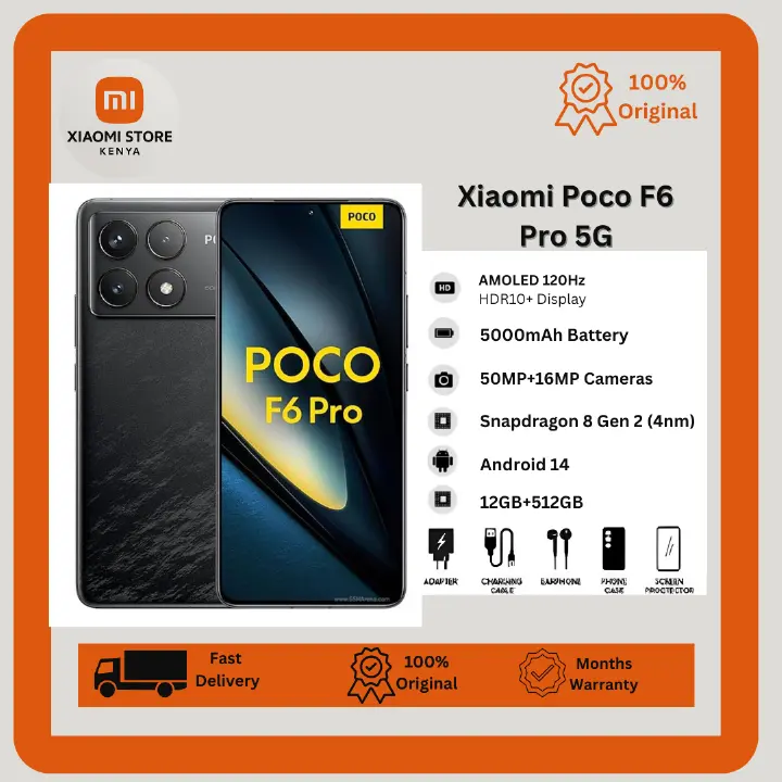 Xiaomi Poco F6 Pro 5G 12GB+512GB 6.67" 120Hz HDR10+ AMOLED Display Corning Gorilla Glass 5 50MP Camera 5000mAh Battery 120W Hyper Charge Snapdragon 8 Gen 2 Processor IP54 Android Smartphone