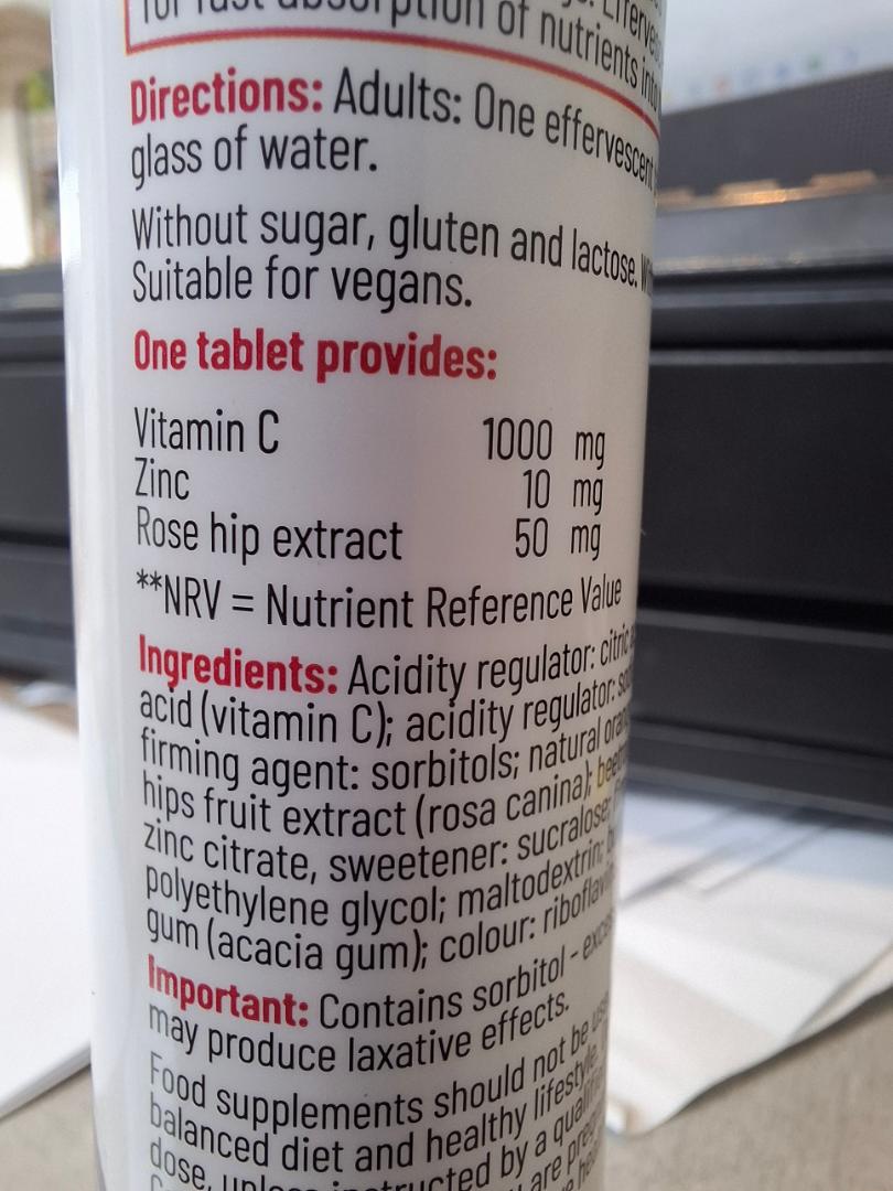 Quest Vitamin C 1000mg & Zinc woth Rosehips effervescent, 20's
