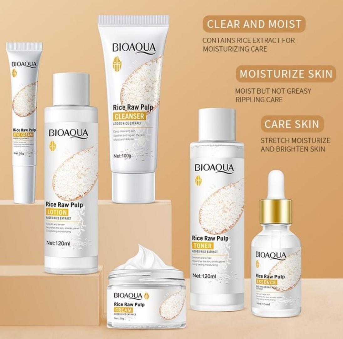 6IN1 BIOAQUA RICE PUREE SKINCARE SERIES  FOR Brightening-anti-wrinkle (CLEANSER,TONER,SERUM,EYECREAM, FACIAL CREAM AND FACE LOTION)