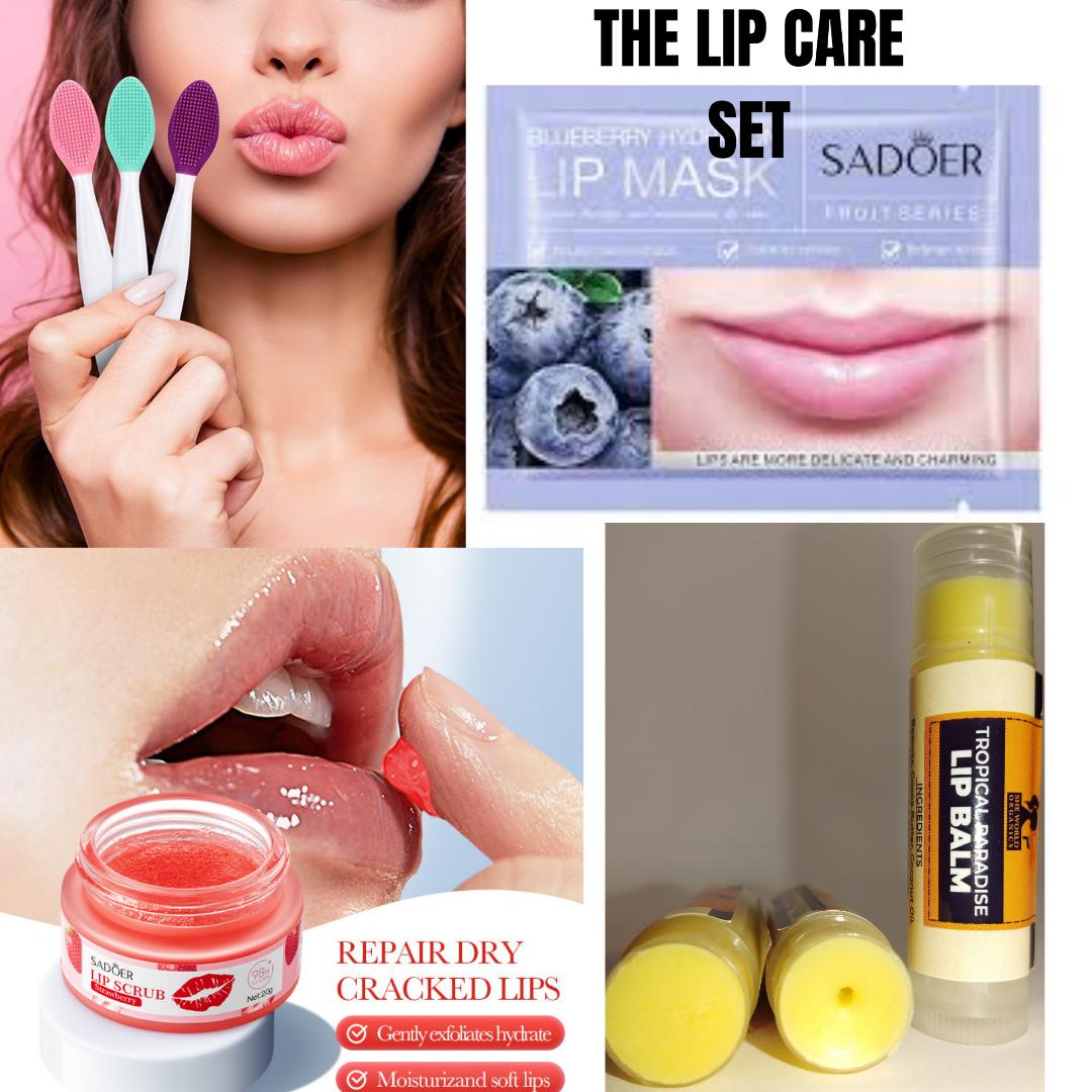 SADOER THE LIPCARE SET 4PRODUCT(LIP SCRUB,LIP EXFOLIATING BRUSH, organic LIP BALM,LIP HYDRATING SHEET MASK