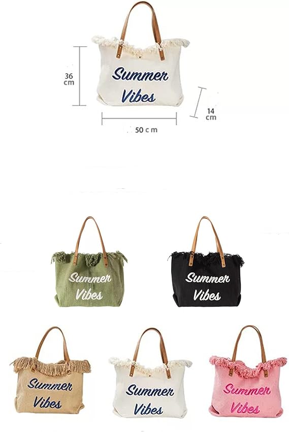 SUMMER VIBES TOTE BAG CANVAS BIG CAPACITY