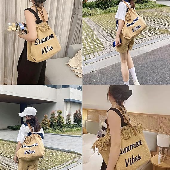 SUMMER VIBES TOTE BAG CANVAS BIG CAPACITY