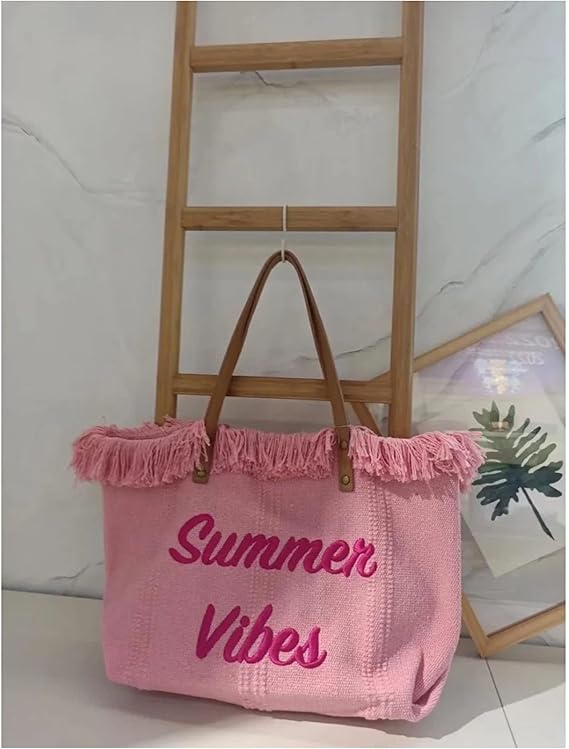 SUMMER VIBES TOTE BAG CANVAS BIG CAPACITY