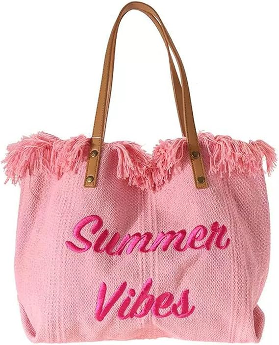 SUMMER VIBES TOTE BAG CANVAS BIG CAPACITY