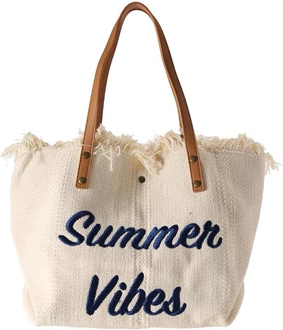 SUMMER VIBES TOTE BAG CANVAS BIG CAPACITY