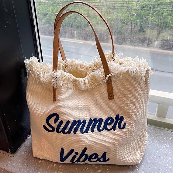 SUMMER VIBES TOTE BAG CANVAS BIG CAPACITY