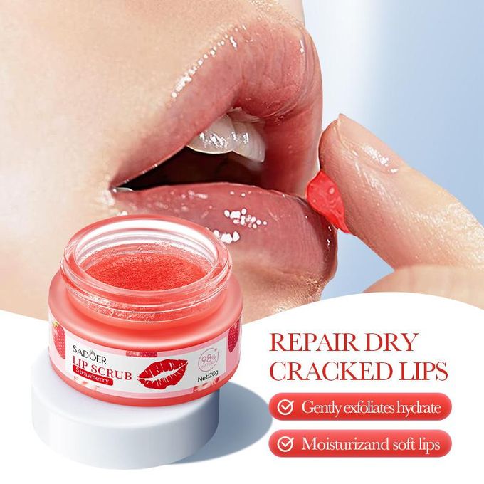 SADOER STRAWBERRY LIP SCRUB 20G/GENTLY EXFOLIATES,HYDRATS AND DIMINISHES LIP LINES