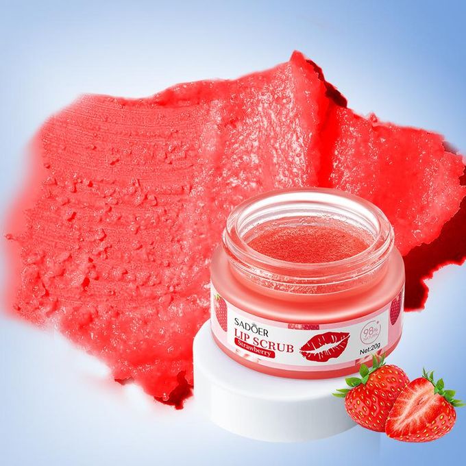 SADOER STRAWBERRY LIP SCRUB 20G/GENTLY EXFOLIATES,HYDRATS AND DIMINISHES LIP LINES