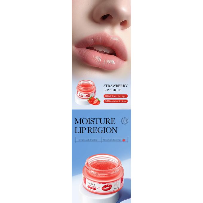 SADOER STRAWBERRY LIP SCRUB 20G/GENTLY EXFOLIATES,HYDRATS AND DIMINISHES LIP LINES