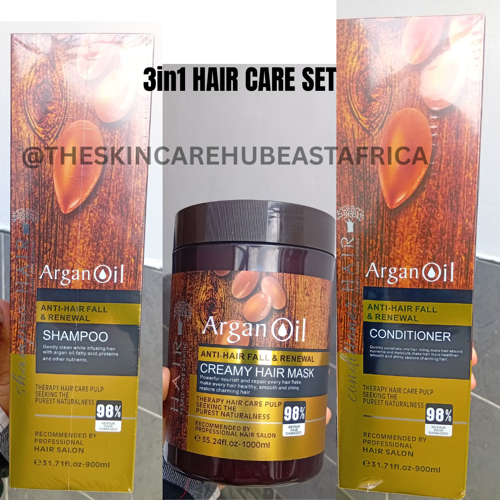 BIG SIZE Argan Oil Anti-Hair Fall hair care set with Creamy Hair Mask , Shampoo & Conditioner (98% Repair Damage Hair)-1000mL