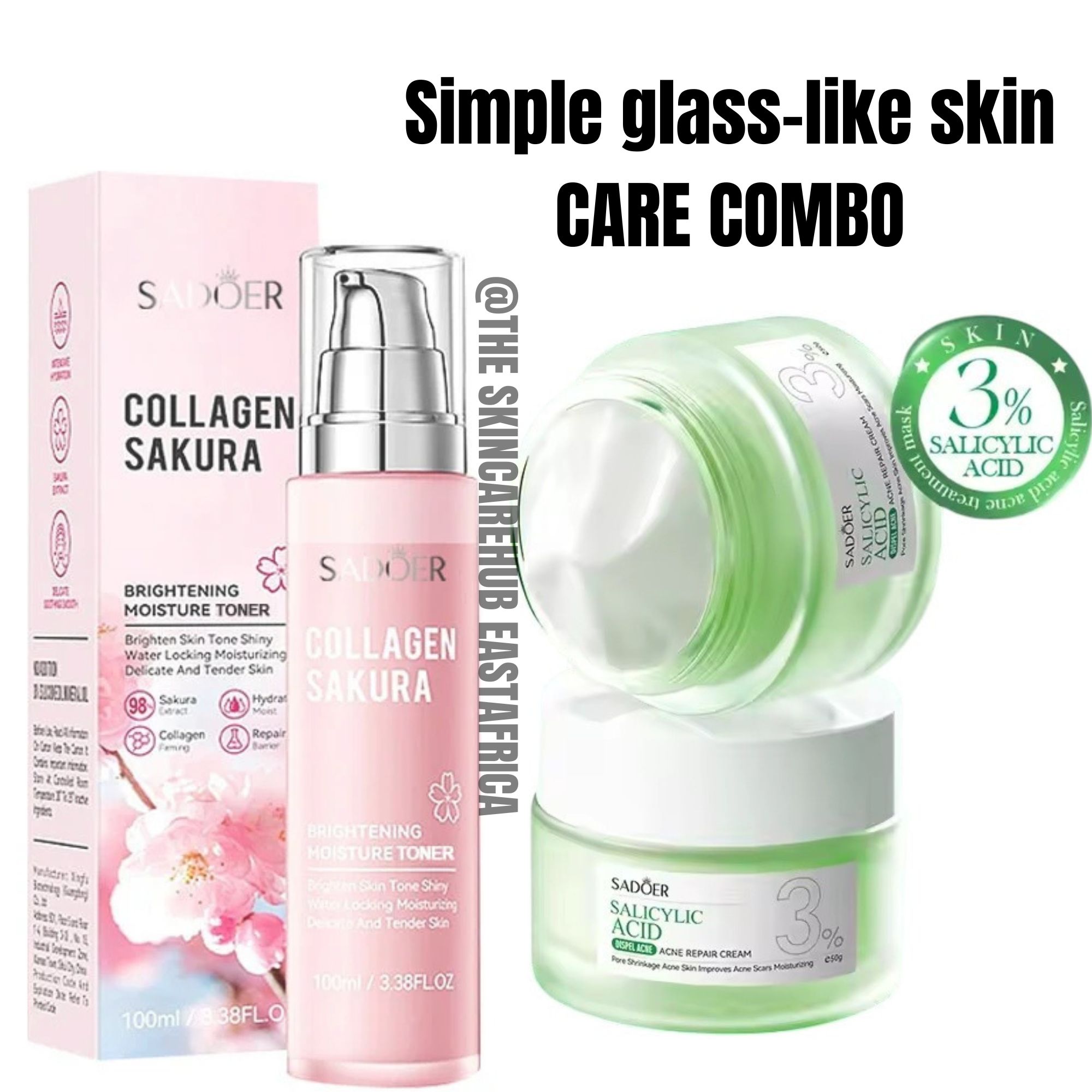 Collagen Sakura toner + Salicylic acid cream Skin Solution to help you achieve Dewy & Clear Complexion