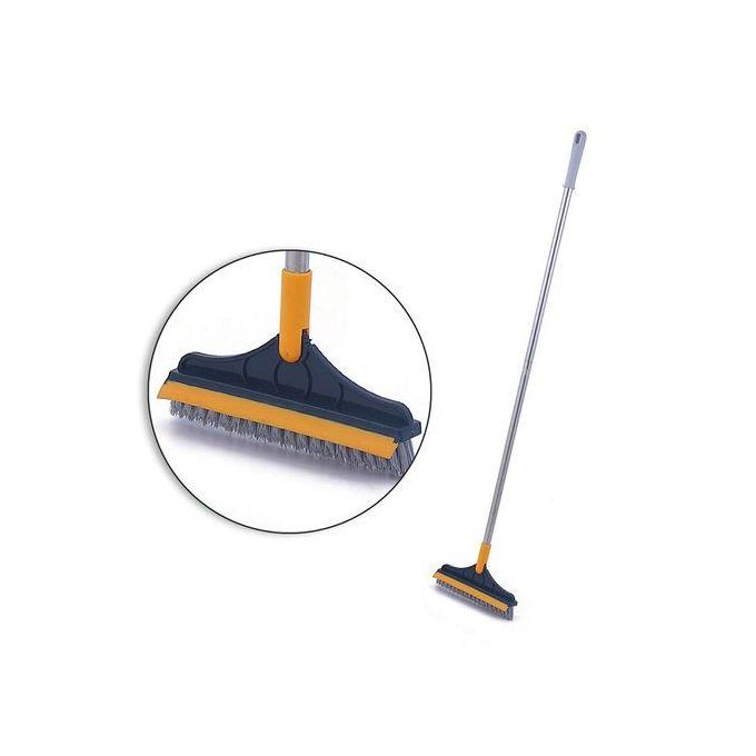 2 in 1 Floor Scrub Brush Cleaning Brush Long Handle Removable Wiper Magic Broom Brush Squeegee Tile