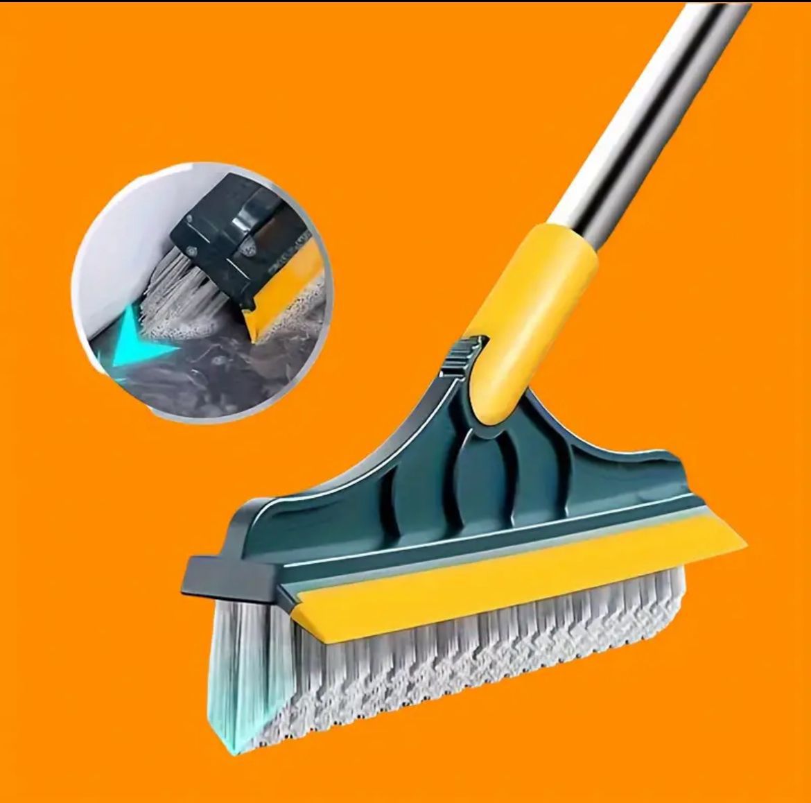 2 in 1 Floor Scrub Brush Cleaning Brush Long Handle Removable Wiper Magic Broom Brush Squeegee Tile