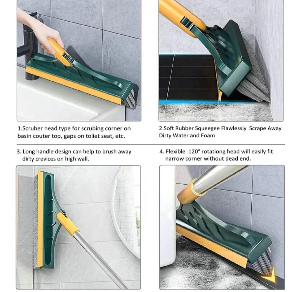 2 in 1 Floor Scrub Brush Cleaning Brush Long Handle Removable Wiper Magic Broom Brush Squeegee Tile