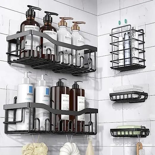 5pcs set No Drill Shower caddy shelf/Bathroom organizer with adhesive stickers