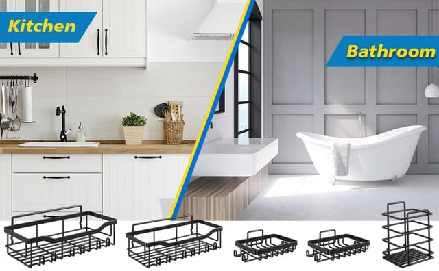5pcs set No Drill Shower caddy shelf/Bathroom organizer with adhesive stickers