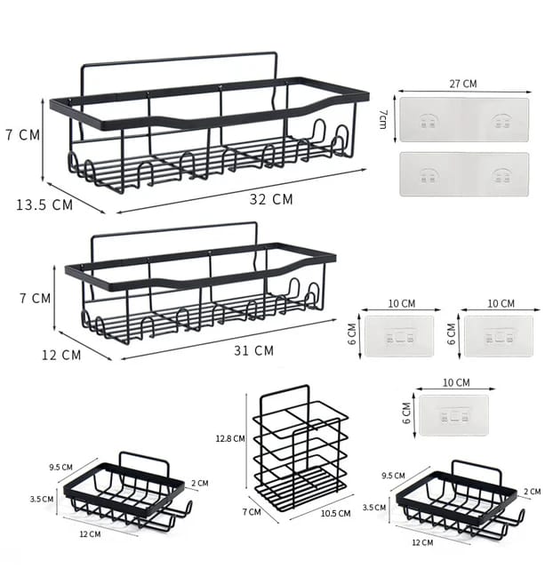 5pcs set No Drill Shower caddy shelf/Bathroom organizer with adhesive stickers
