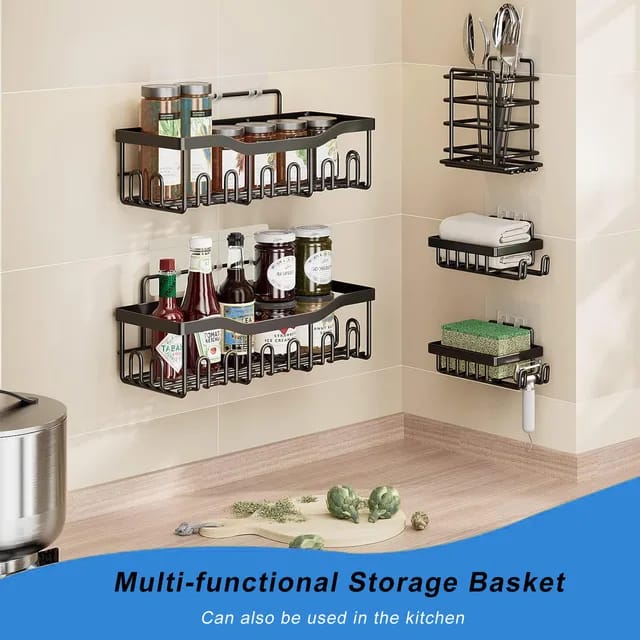 5pcs set No Drill Shower caddy shelf/Bathroom organizer with adhesive stickers