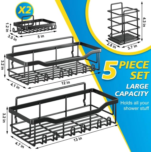 5pcs set No Drill Shower caddy shelf/Bathroom organizer with adhesive stickers