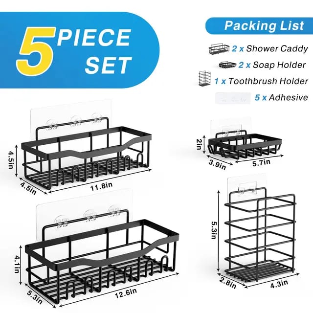 5pcs set No Drill Shower caddy shelf/Bathroom organizer with adhesive stickers