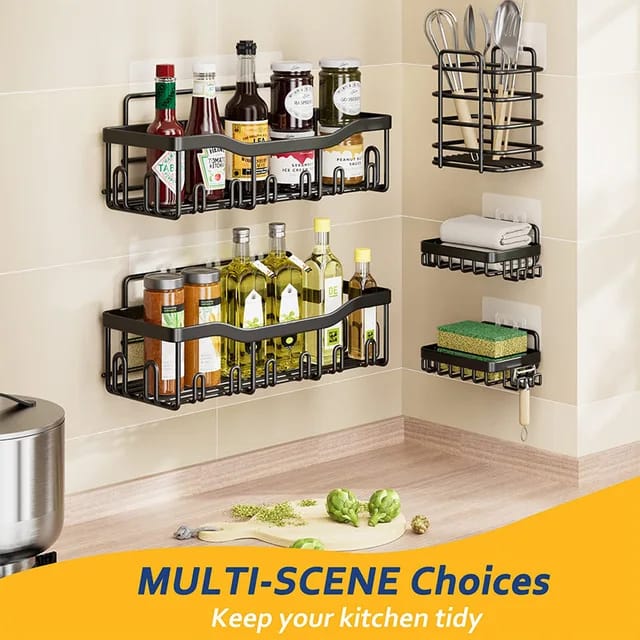 5pcs set No Drill Shower caddy shelf/Bathroom organizer with adhesive stickers