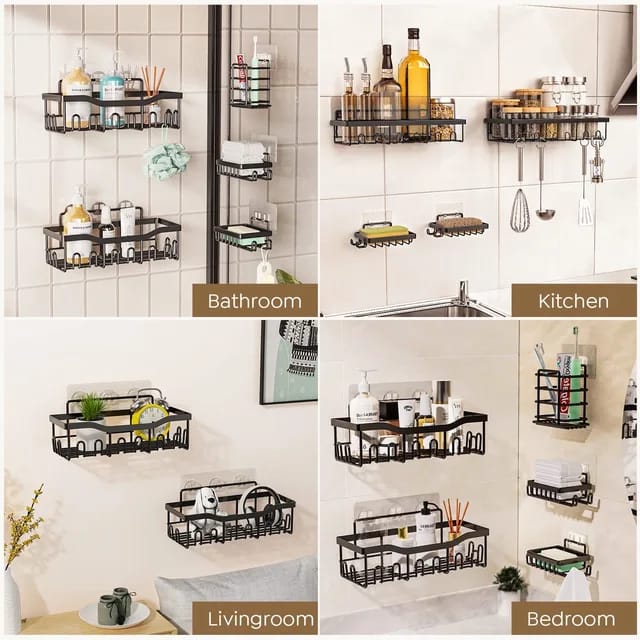5pcs set No Drill Shower caddy shelf/Bathroom organizer with adhesive stickers