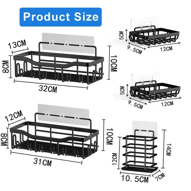 5pcs set No Drill Shower caddy shelf/Bathroom organizer with adhesive stickers