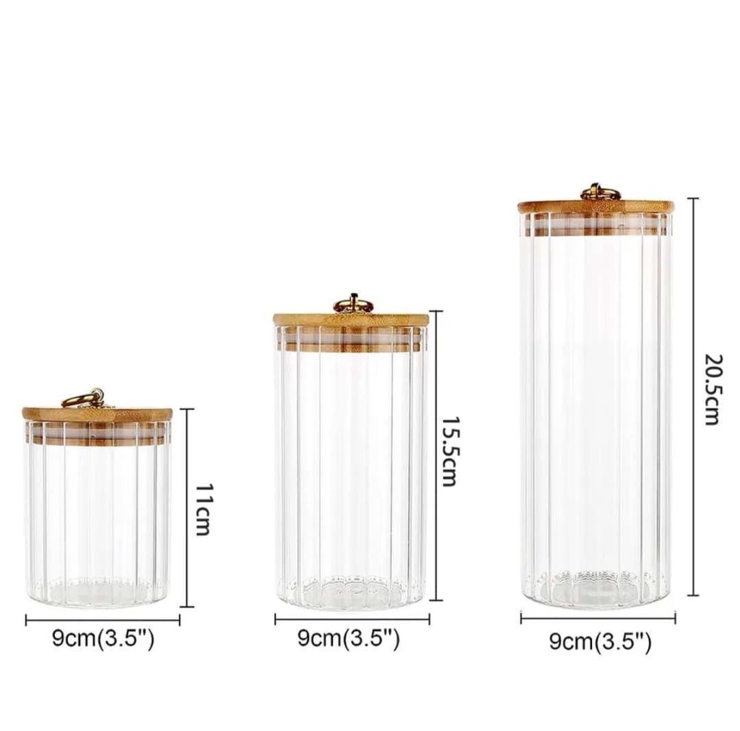 3 piece Glass Storage Jars with Airtight Seal Bamboo Lids Large Sizes best for storing cereals