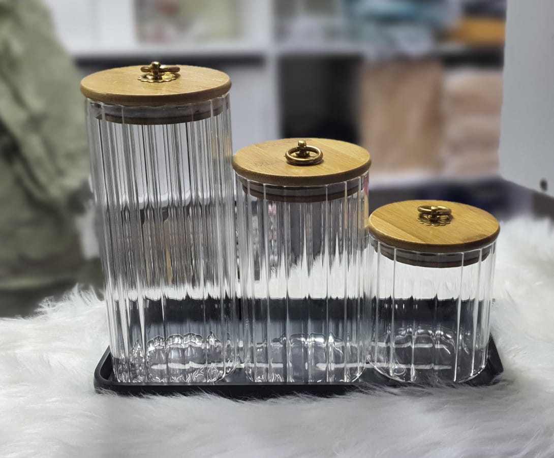 3 piece Glass Storage Jars with Airtight Seal Bamboo Lids Large Sizes best for storing cereals