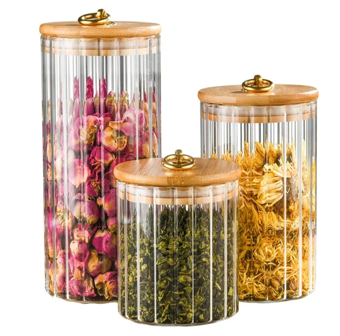 3 piece Glass Storage Jars with Airtight Seal Bamboo Lids Large Sizes best for storing cereals
