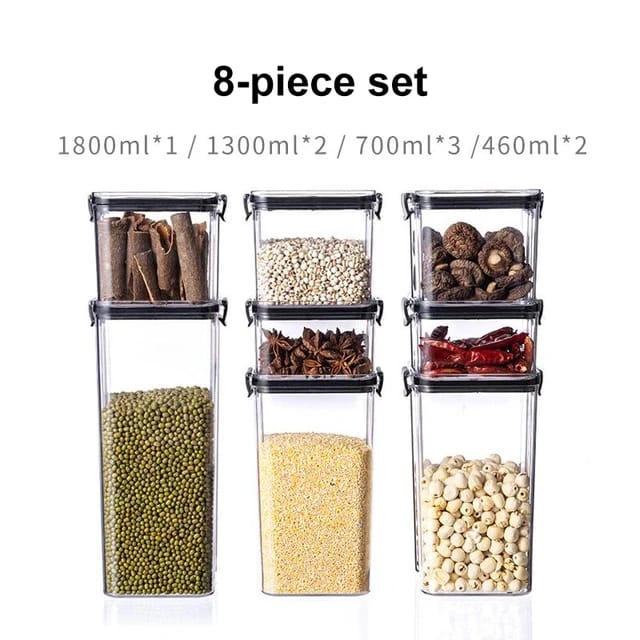 8pcs Transparent Acrylic Airtight Cereal Food/Pantry Storage Containers with stickers