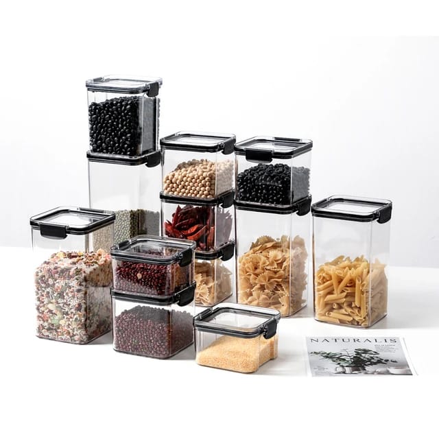8pcs Transparent Acrylic Airtight Cereal Food/Pantry Storage Containers with stickers