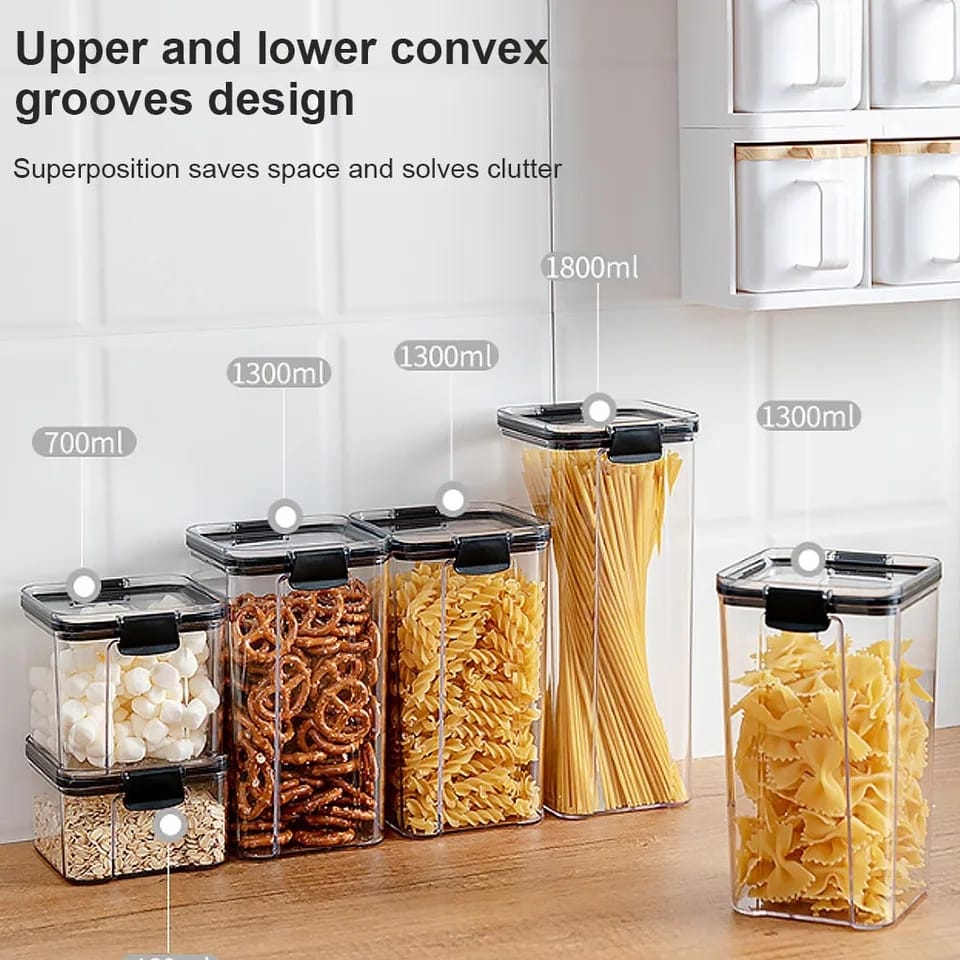 8pcs Transparent Acrylic Airtight Cereal Food/Pantry Storage Containers with stickers