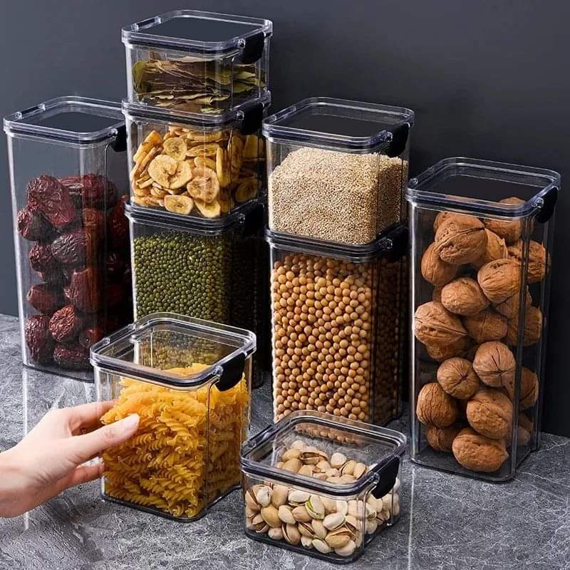 8pcs Transparent Acrylic Airtight Cereal Food/Pantry Storage Containers with stickers