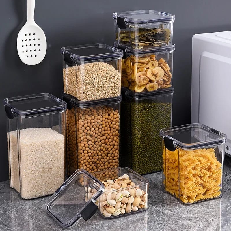 8pcs Transparent Acrylic Airtight Cereal Food/Pantry Storage Containers with stickers